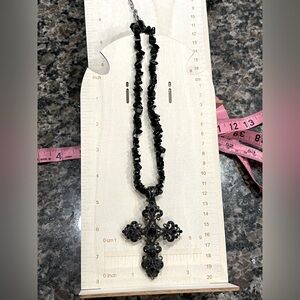 Black Beaded Cross Necklace